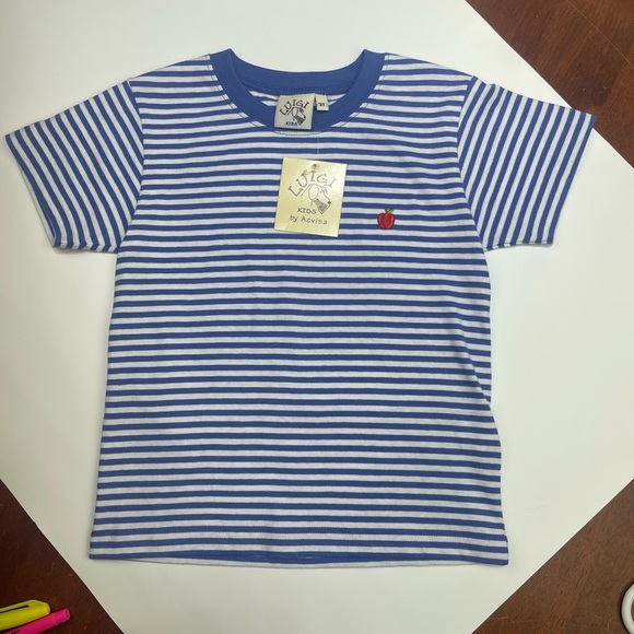 NWT Luigi Blue Striped Embroidered Apple T-Shirt 3t - Picture 8 of 8